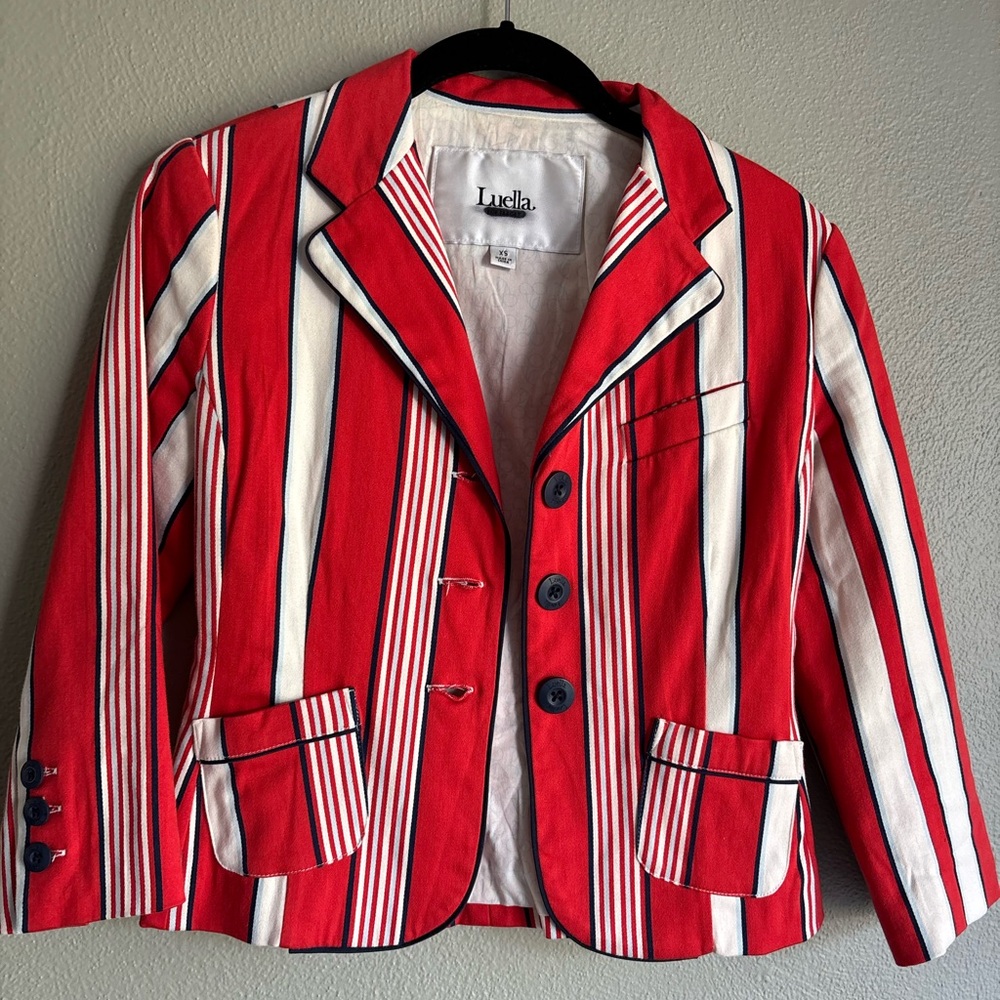 Lucia Vibrant Red and White Striped Blazer